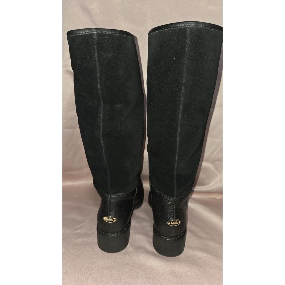 Coach Knee High Boots Black Bailey Safari Leather Suede Zip Boot Size 5.5B